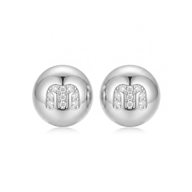 Rhinestone Letter Motif Stud Earrings — earrings, view 5