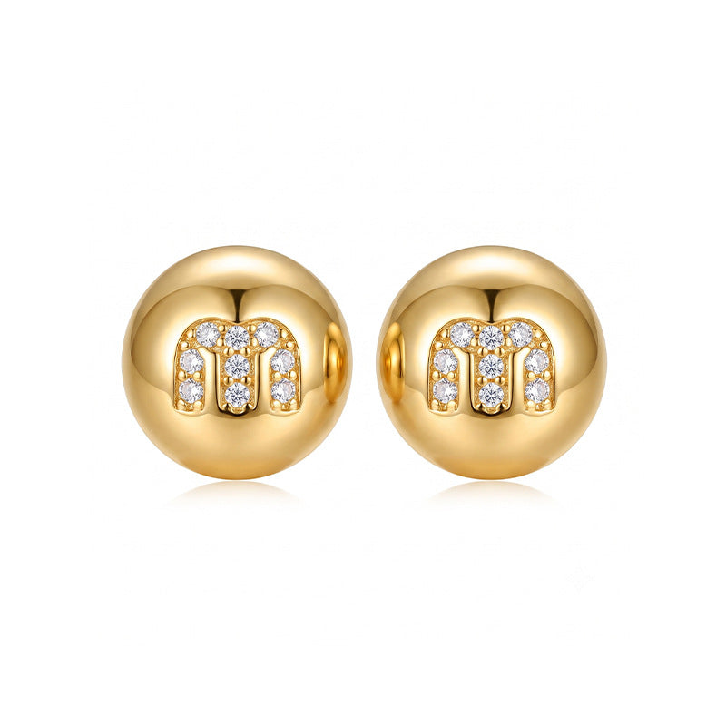 Rhinestone Letter Motif Stud Earrings — earrings, view 6