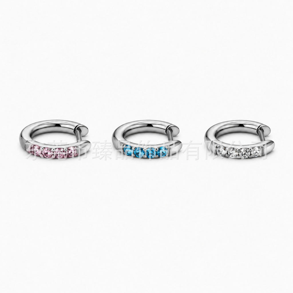 D-Shape Rhinestone Hoop Earrings — earrings, view 2