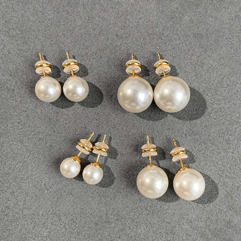 Pearl-Effect Stud Earrings, Four Sizes — earrings, view 2