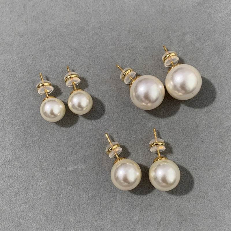Pearl-Effect Stud Earrings, Four Sizes — earrings, view 3