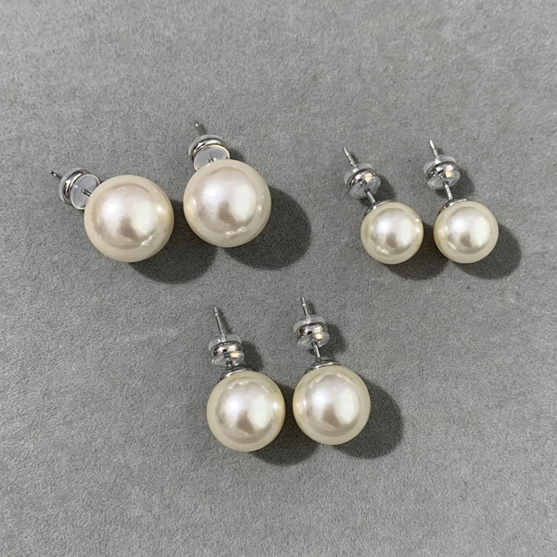 Pearl-Effect Stud Earrings, Four Sizes — earrings, view 4
