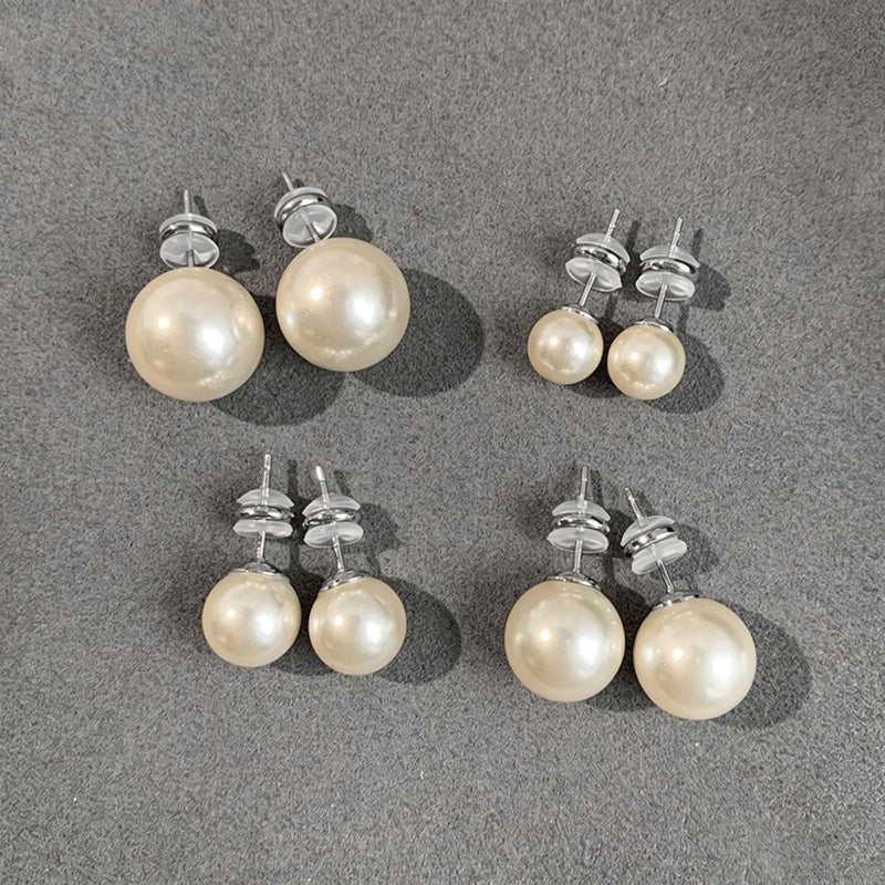Pearl-Effect Stud Earrings, Four Sizes — earrings, view 5