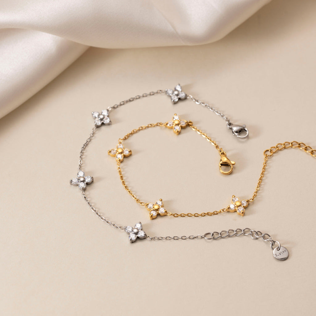 Gold-Plated Flower Zirconia Bracelet — bracelet, view 2