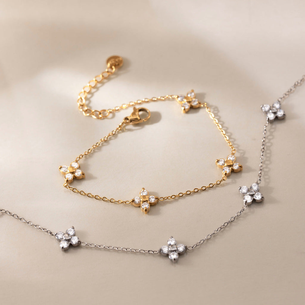Gold-Plated Flower Zirconia Bracelet — bracelet, view 3