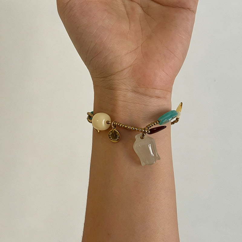 Irregular Beaded Flower Bracelet — brown bracelet, view 2