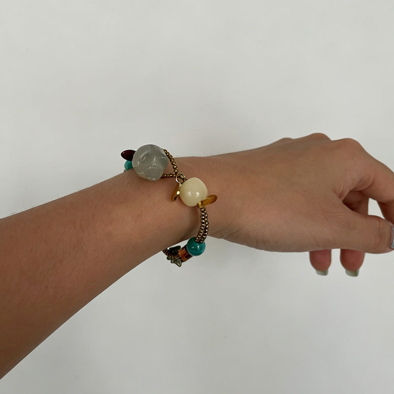 Irregular Beaded Flower Bracelet — brown bracelet, view 3