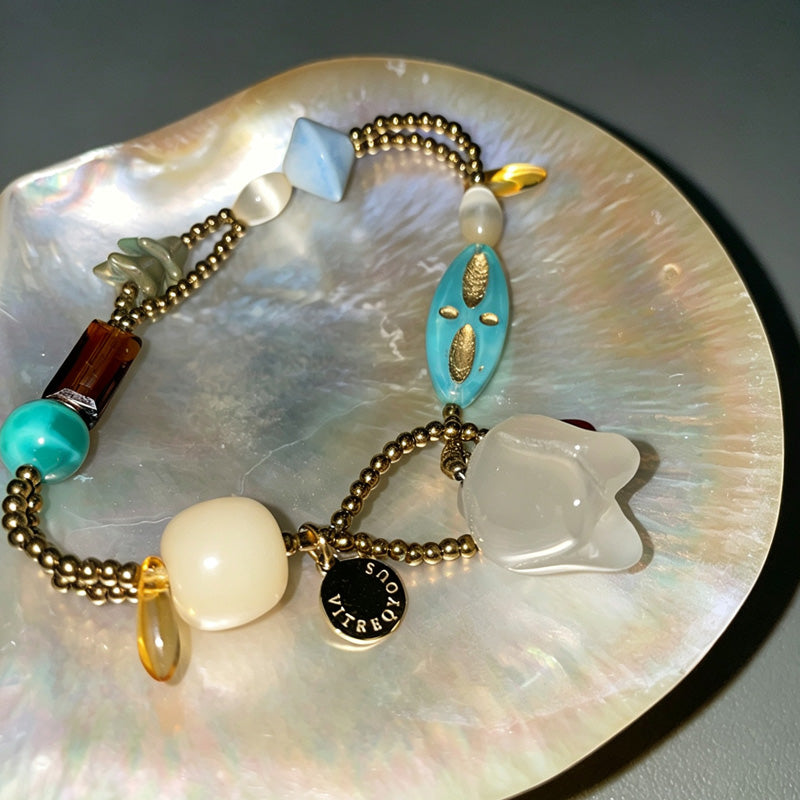 Irregular Beaded Flower Bracelet — brown bracelet, view 4