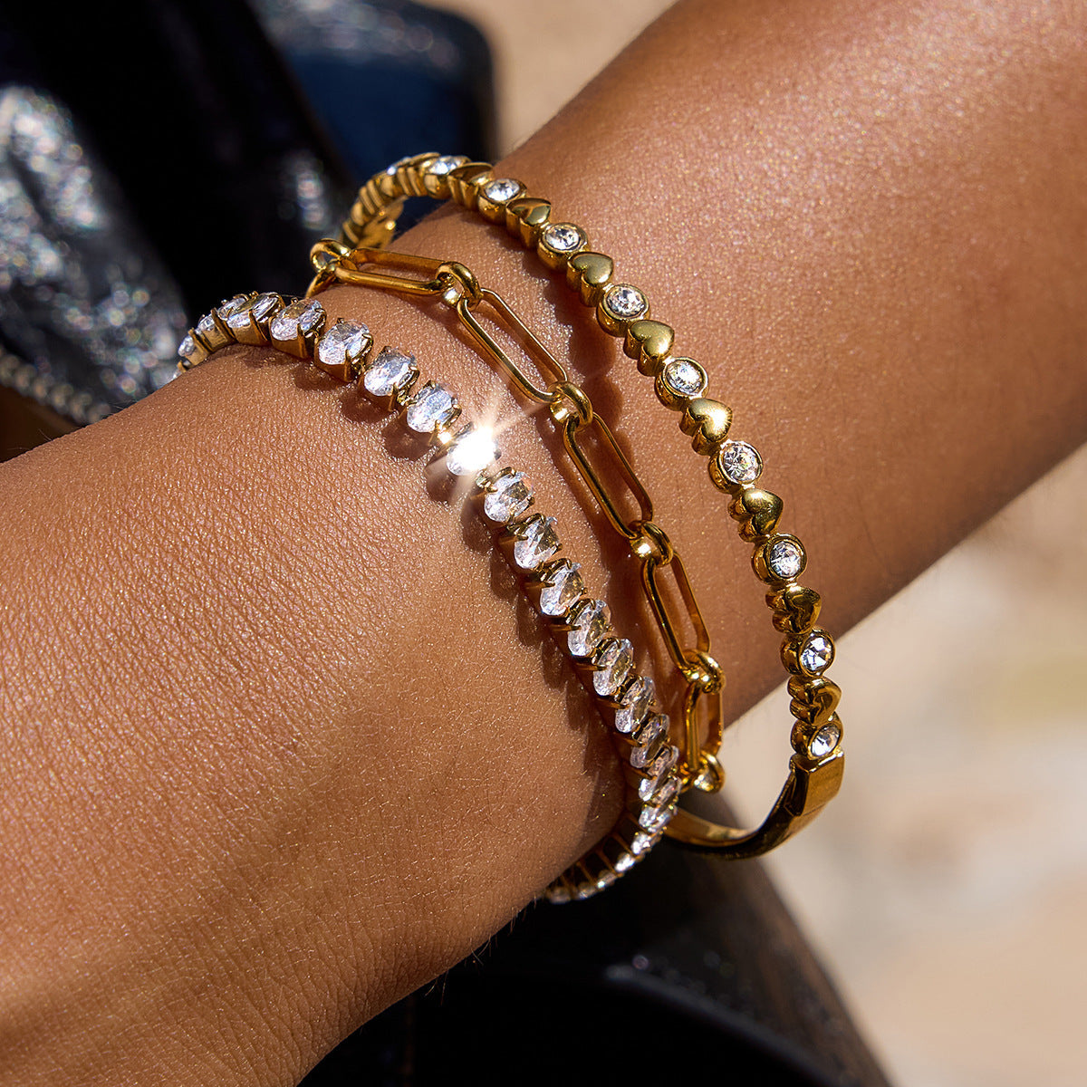 Gold Rhinestone Link Bracelet — gold bracelet, view 2