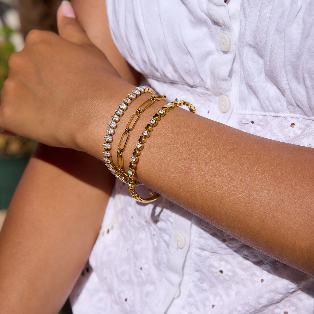 Gold Rhinestone Link Bracelet — gold bracelet, view 3