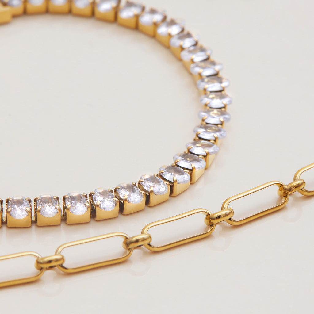 Gold Rhinestone Link Bracelet — gold bracelet, view 5