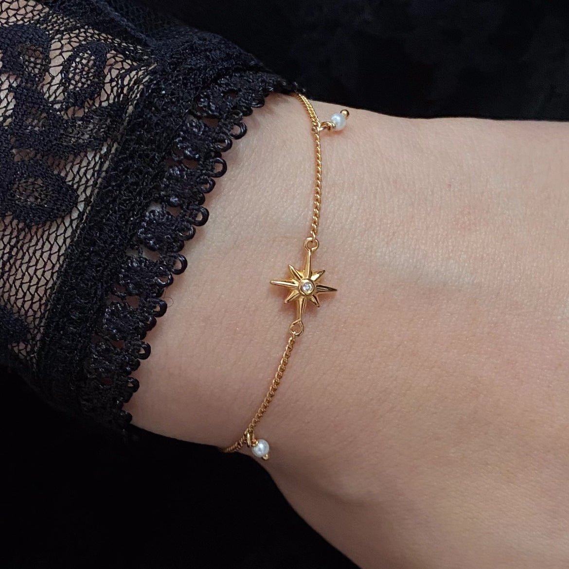 Eight-Pointed Star Bracelet — gold bracelet, view 4