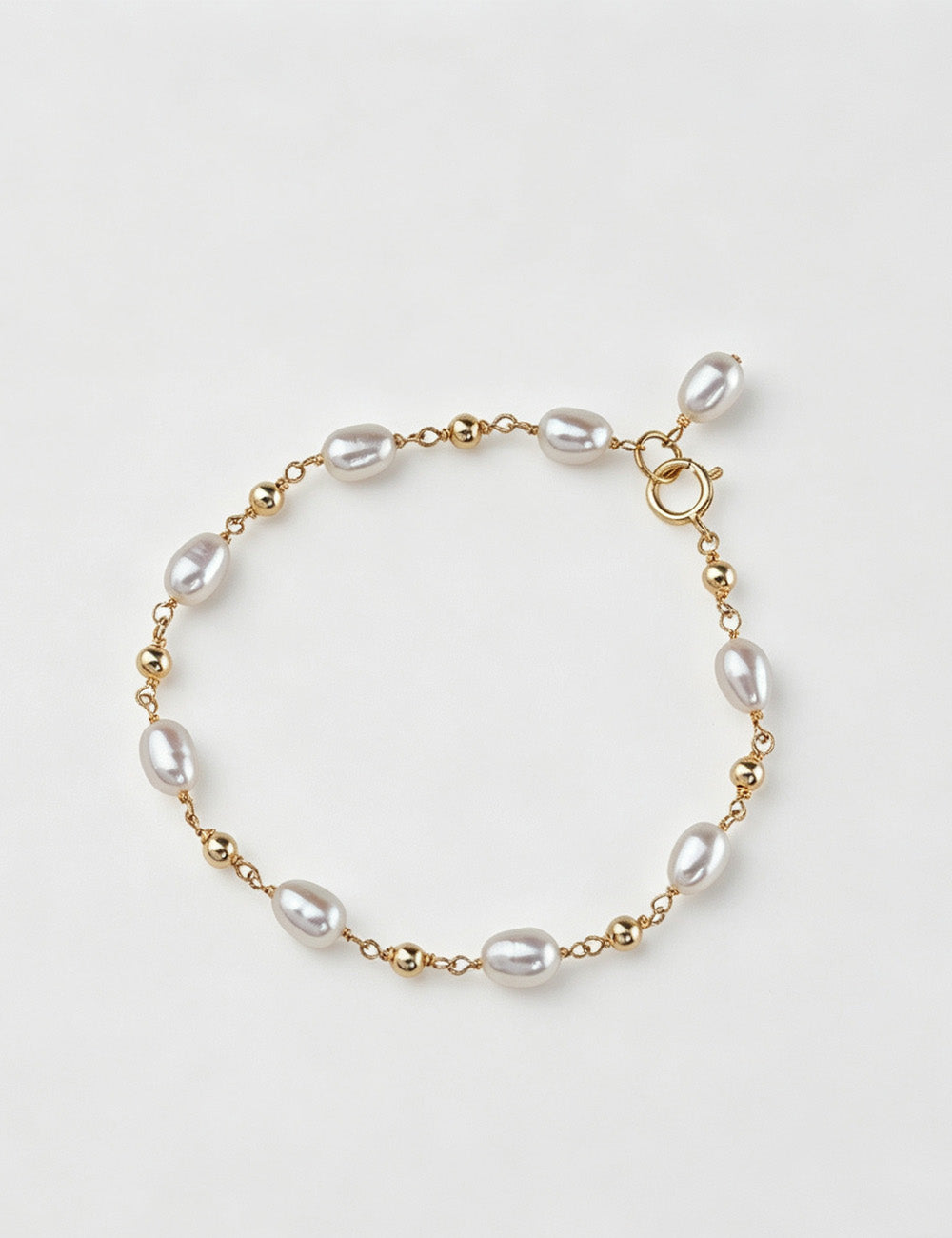 Gold-Plated Pearl Chain Bracelet — white bracelet