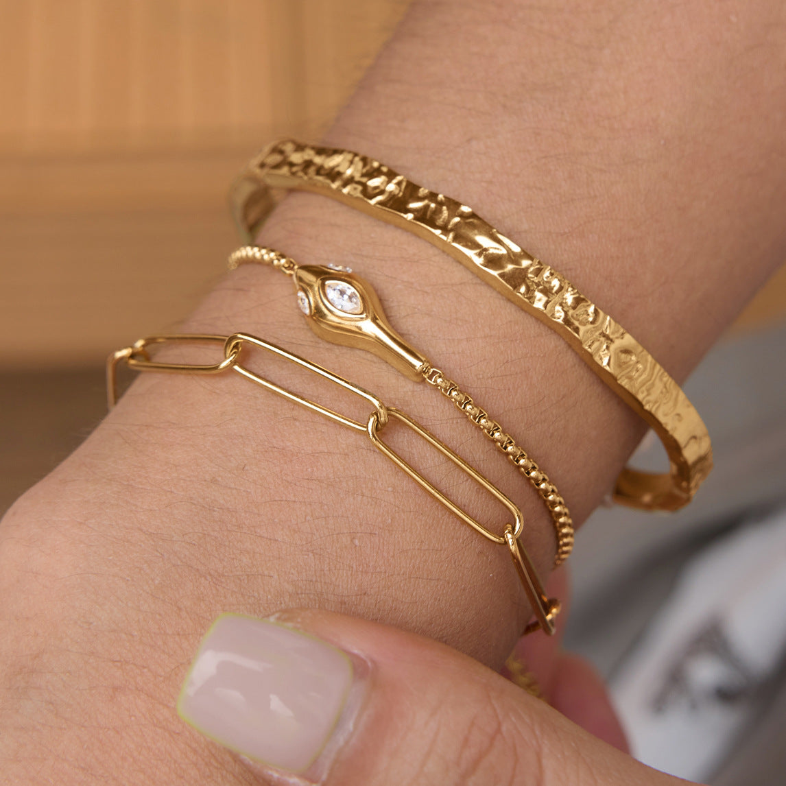 Gold-Plated Cubic Zirconia Chain Bracelet — gold bracelet, view 3