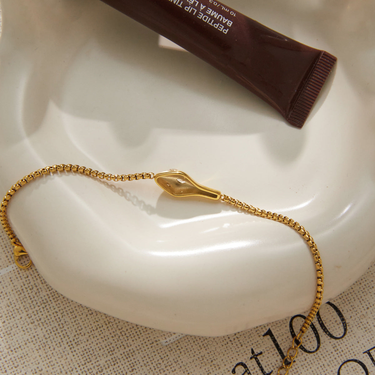 Gold-Plated Cubic Zirconia Chain Bracelet — gold bracelet, view 6