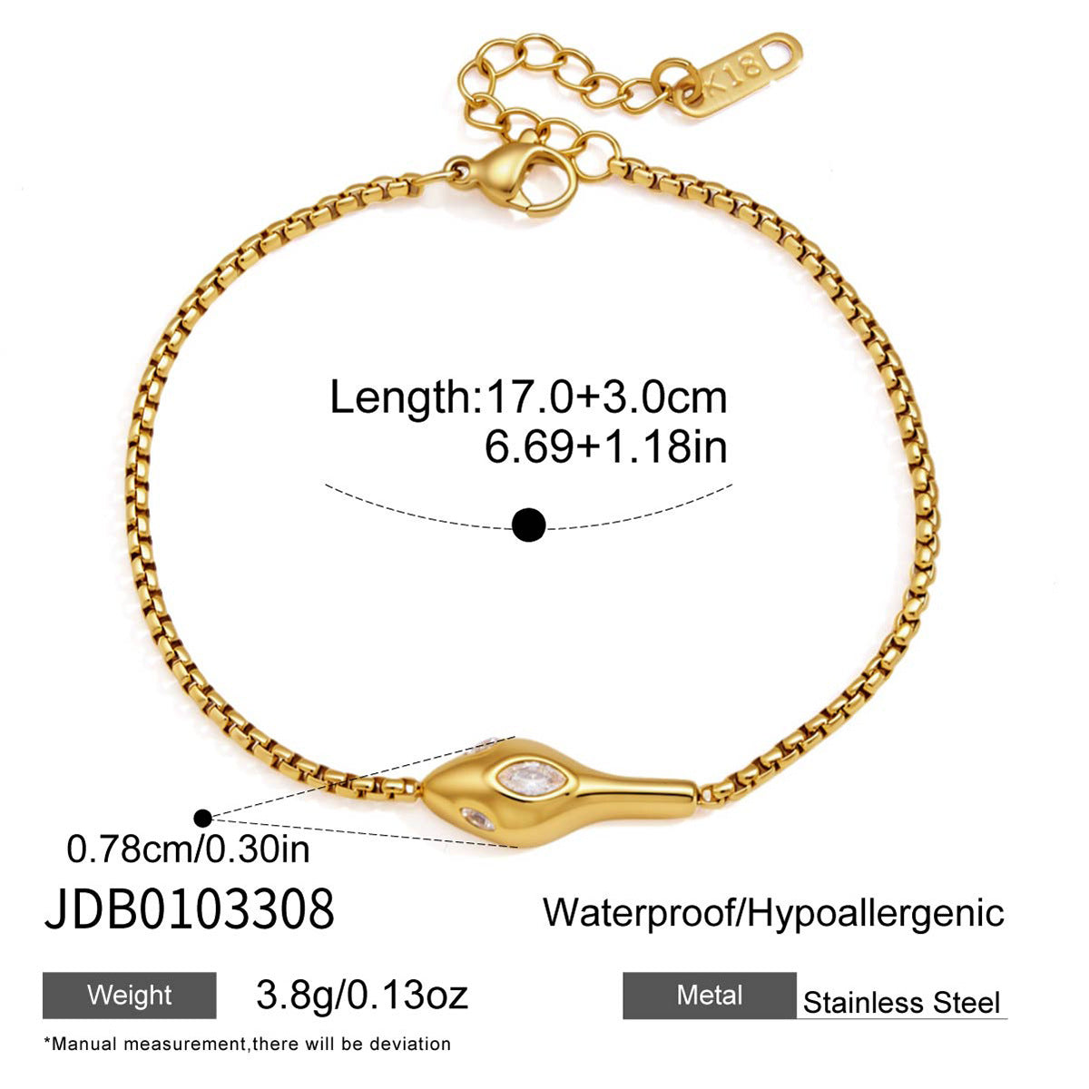Gold-Plated Cubic Zirconia Chain Bracelet — gold bracelet, view 8