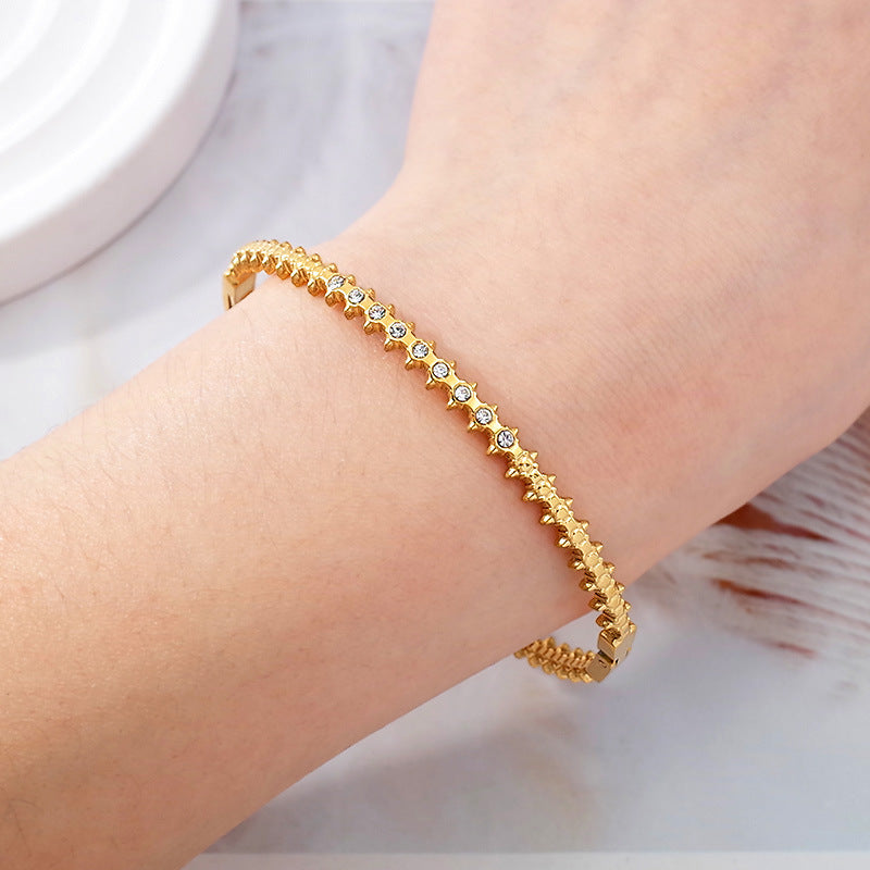 Spikelet Rhinestone Bracelet — gold bracelet, view 2