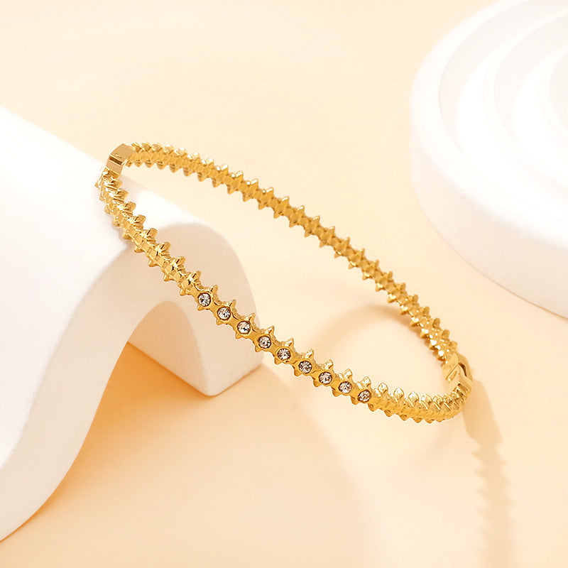 Spikelet Rhinestone Bracelet — gold bracelet, view 3