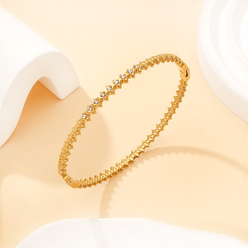 Spikelet Rhinestone Bracelet — gold bracelet, view 4