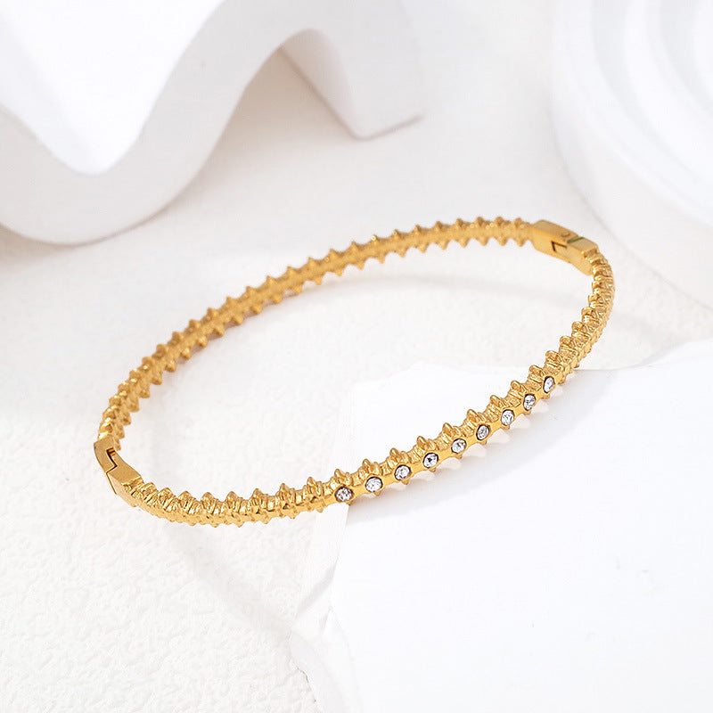 Spikelet Rhinestone Bracelet — gold bracelet, view 5