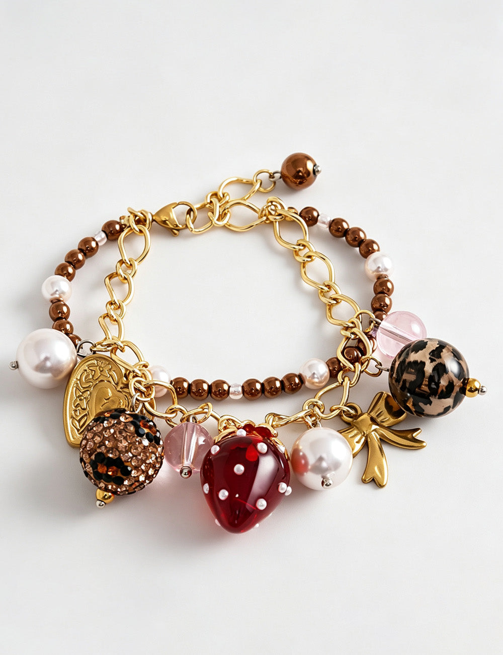 Strawberry Heart Pendant Bracelet — gold bracelet