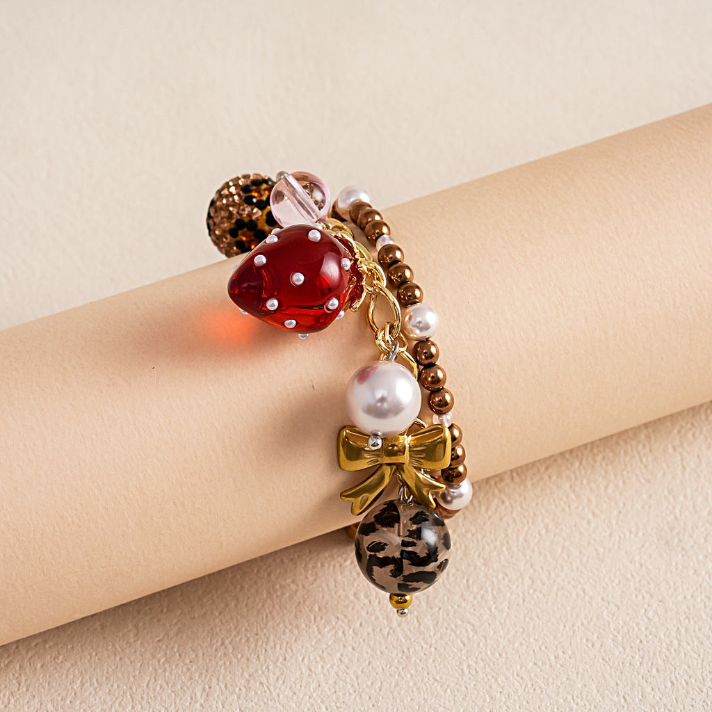 Strawberry Heart Pendant Bracelet — gold bracelet, view 4
