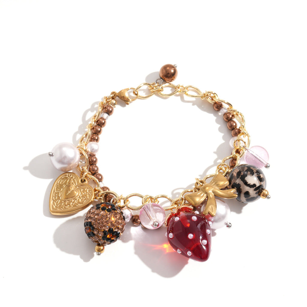 Strawberry Heart Pendant Bracelet — gold bracelet, view 7
