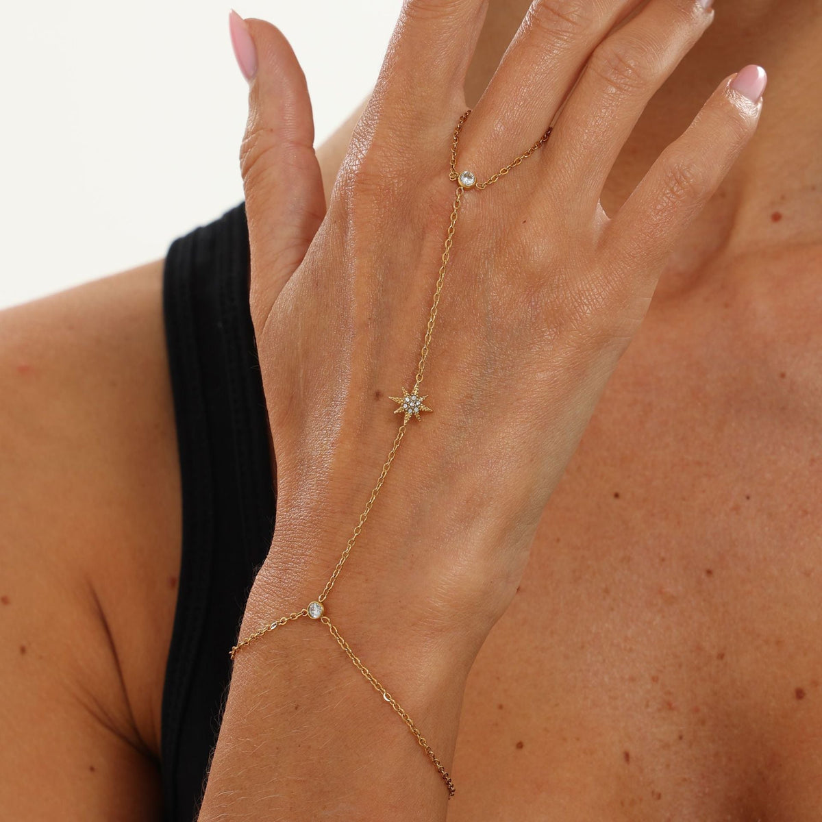 Eight Point Star Bracelet — gold bracelet, view 3