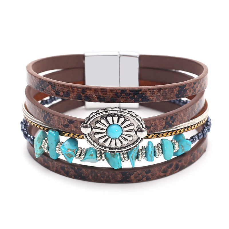 Snake Print Turquoise Layered Bracelet — bracelet, view 2