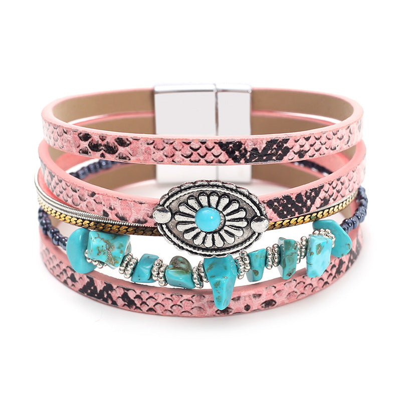 Snake Print Turquoise Layered Bracelet — bracelet, view 3