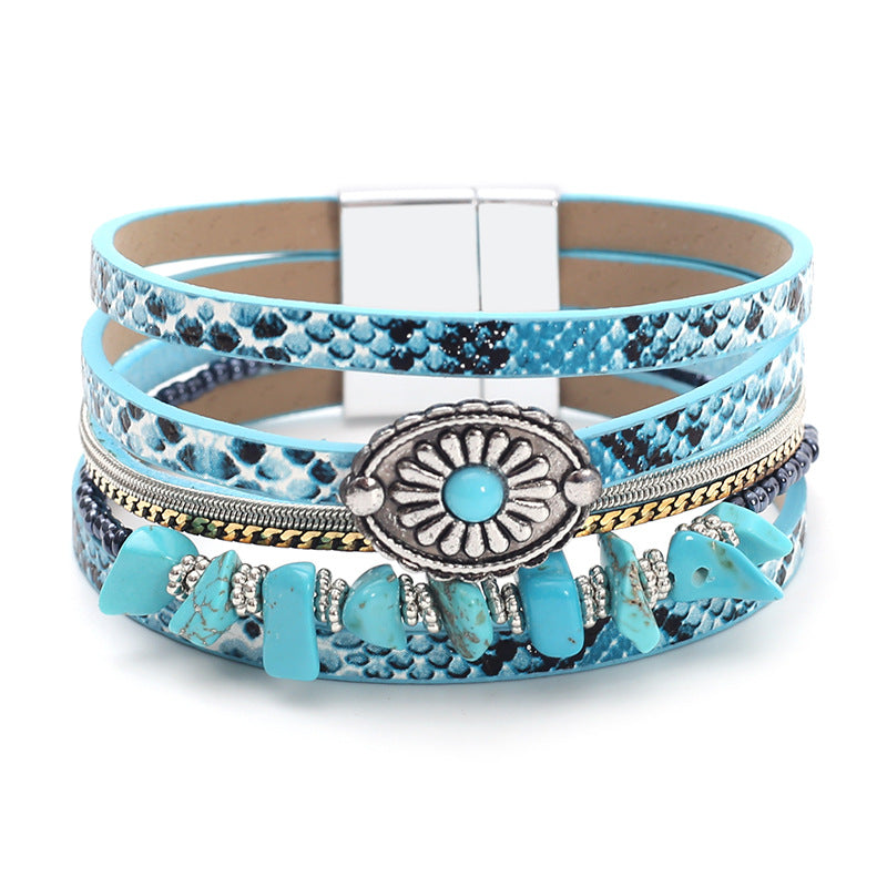 Snake Print Turquoise Layered Bracelet — bracelet, view 4