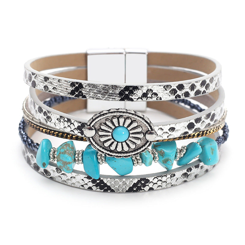 Snake Print Turquoise Layered Bracelet — bracelet, view 5