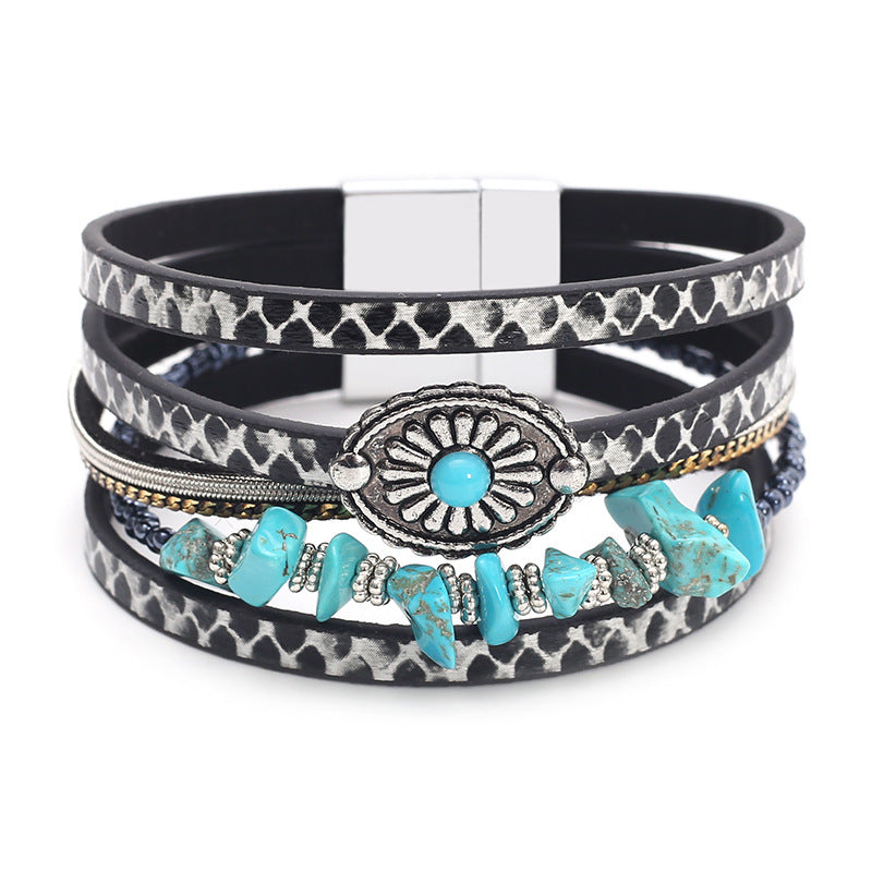 Snake Print Turquoise Layered Bracelet — bracelet, view 6