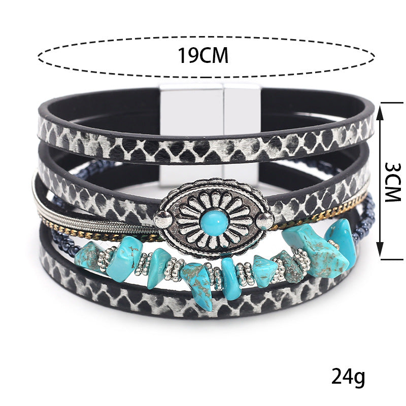 Snake Print Turquoise Layered Bracelet — bracelet, view 7