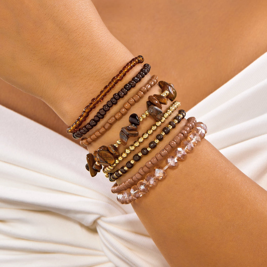 Layered Stone Bead Chain Bracelet — bracelet, view 2