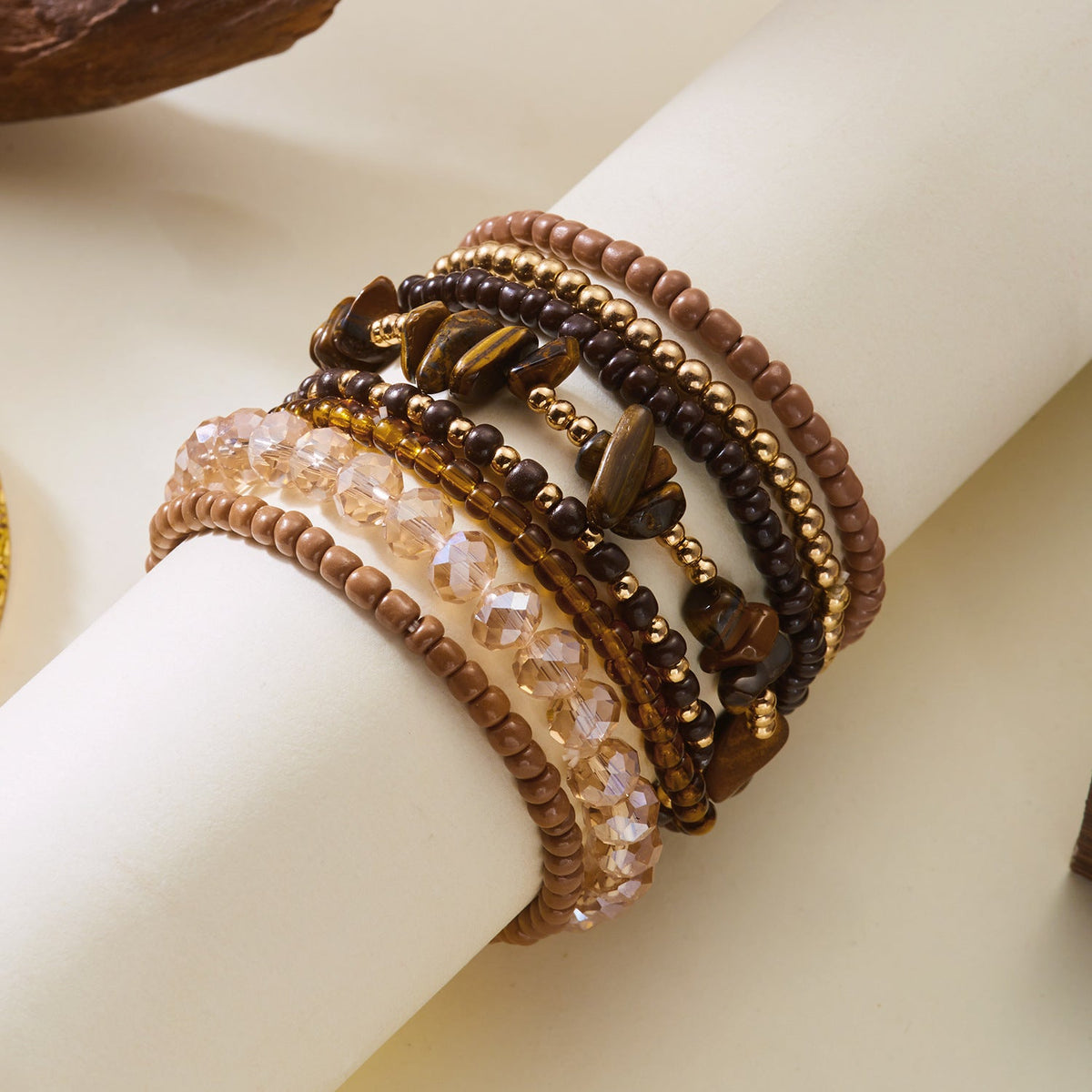 Layered Stone Bead Chain Bracelet — bracelet, view 4