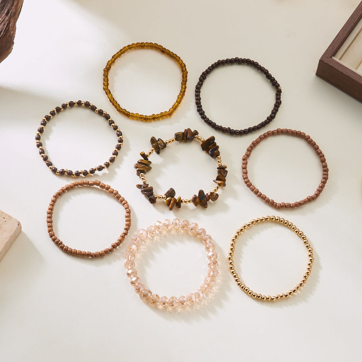 Layered Stone Bead Chain Bracelet — bracelet, view 6