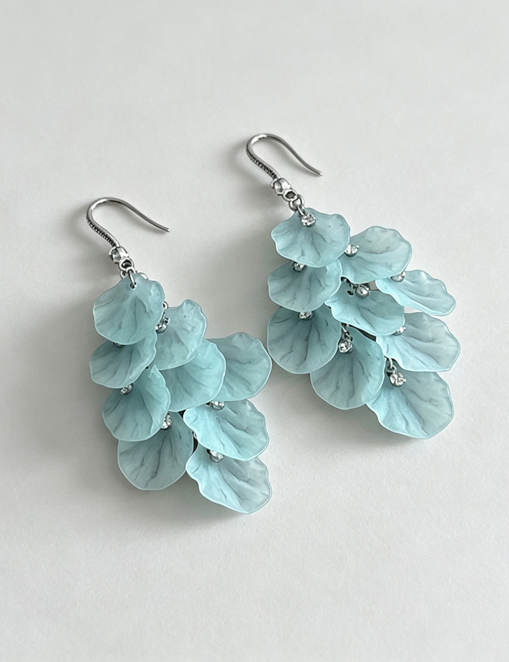Multilayer Petal Tassel Hook Earrings — light blue earrings