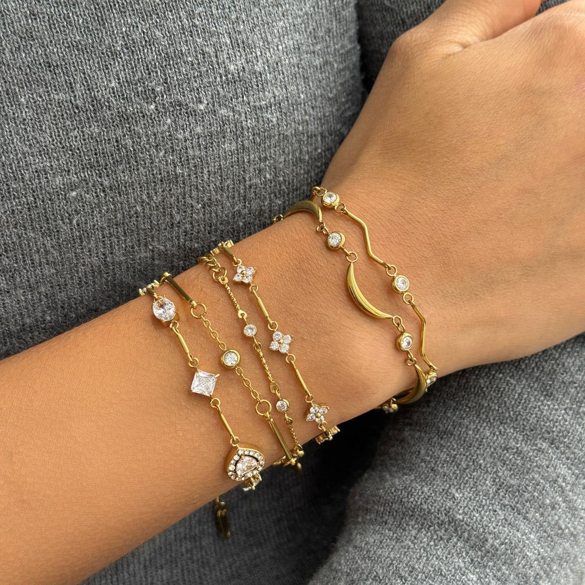 Gold-Plated Zirconia Chain Bracelet — gold bracelet, view 2