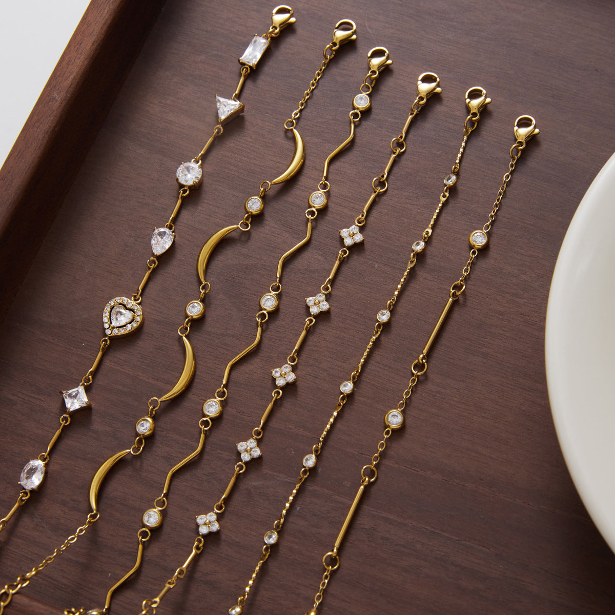 Gold-Plated Zirconia Chain Bracelet — gold bracelet, view 5
