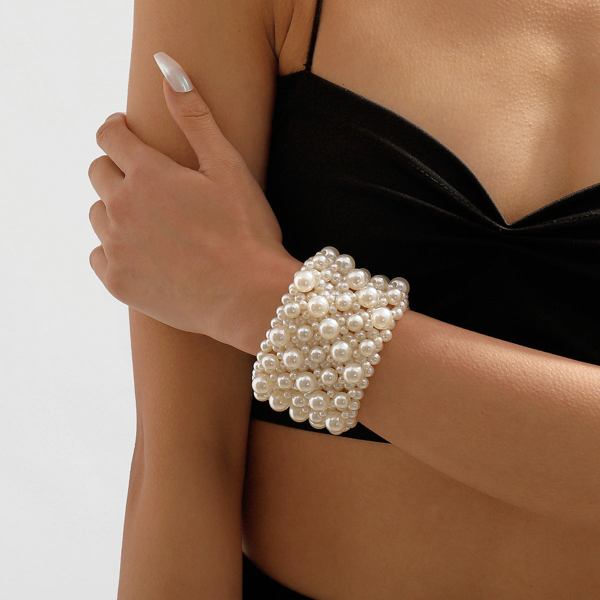 Multi-Layer Geometric Bead Bracelet — white bracelet, view 2