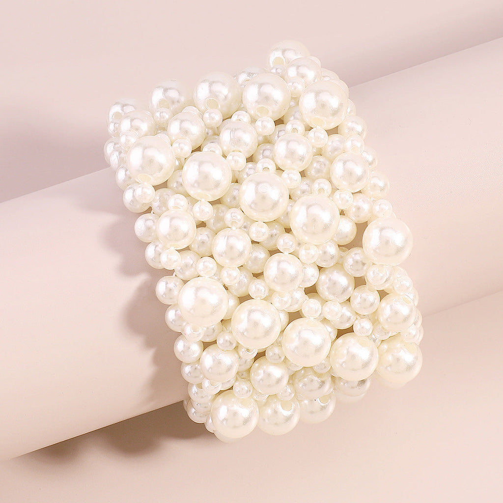 Multi-Layer Geometric Bead Bracelet — white bracelet, view 3