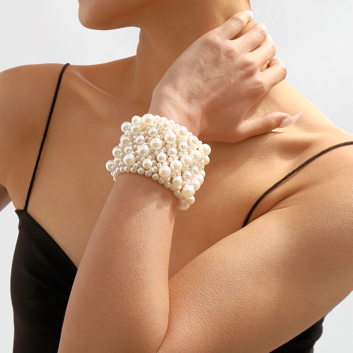 Multi-Layer Geometric Bead Bracelet — white bracelet, view 4