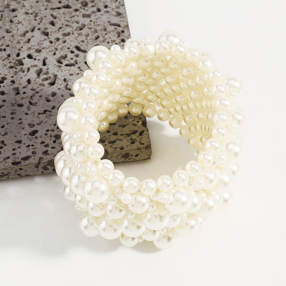 Multi-Layer Geometric Bead Bracelet — white bracelet, view 5