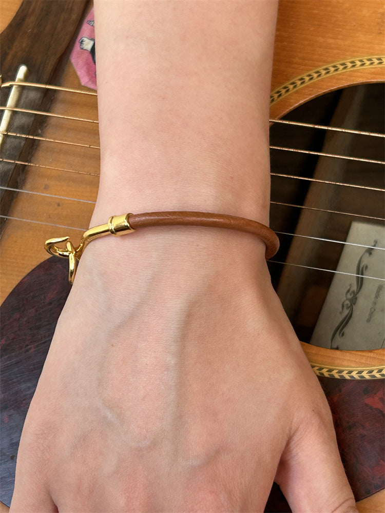 Gold-Plated PU Cord Bangle — gold bracelet, view 4