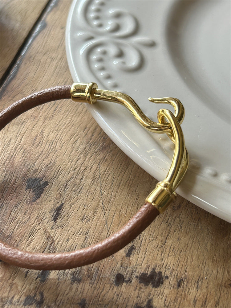 Gold-Plated PU Cord Bangle — gold bracelet, view 6