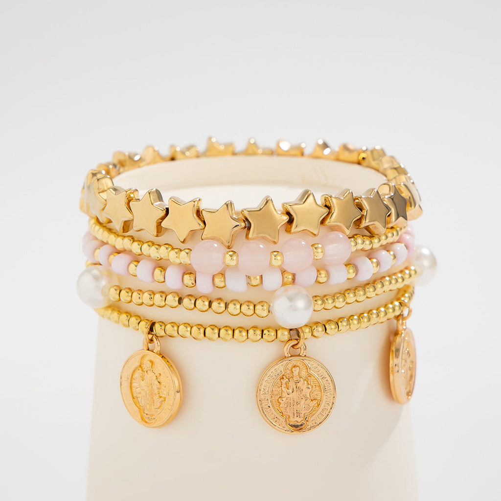 Star Charm Beaded Chain Bracelet — gold bracelet, view 3