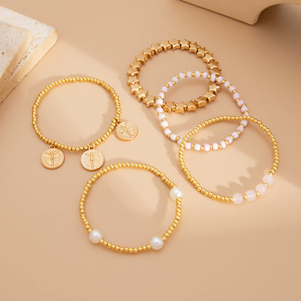 Star Charm Beaded Chain Bracelet — gold bracelet, view 4