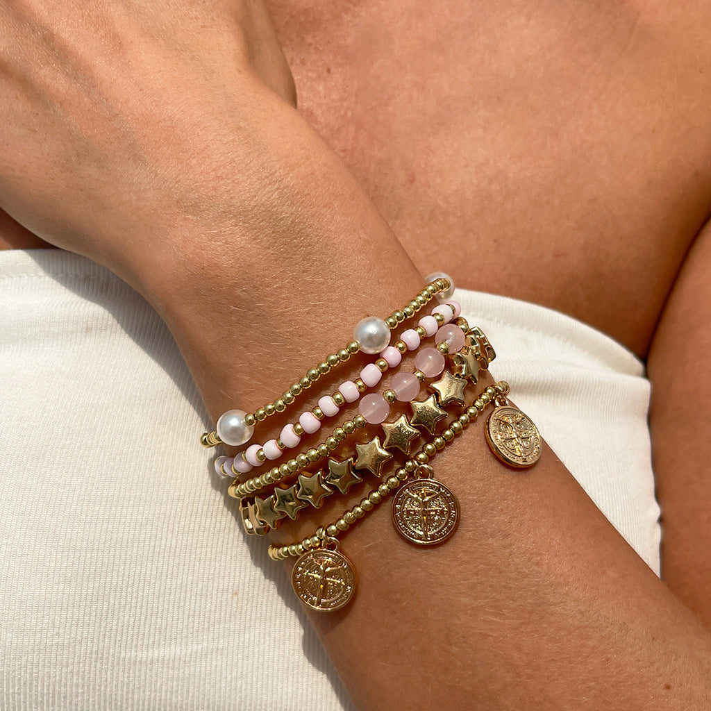 Star Charm Beaded Chain Bracelet — gold bracelet, view 6