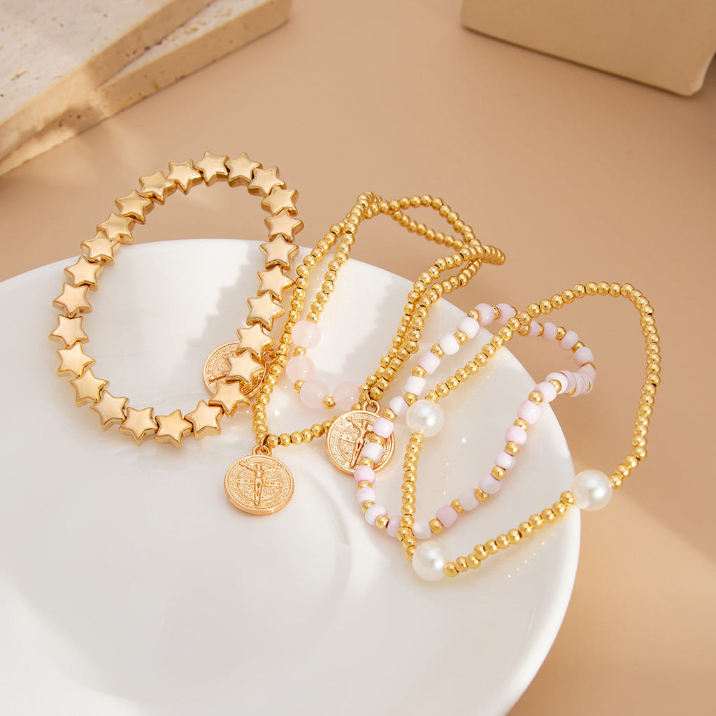 Star Charm Beaded Chain Bracelet — gold bracelet, view 7